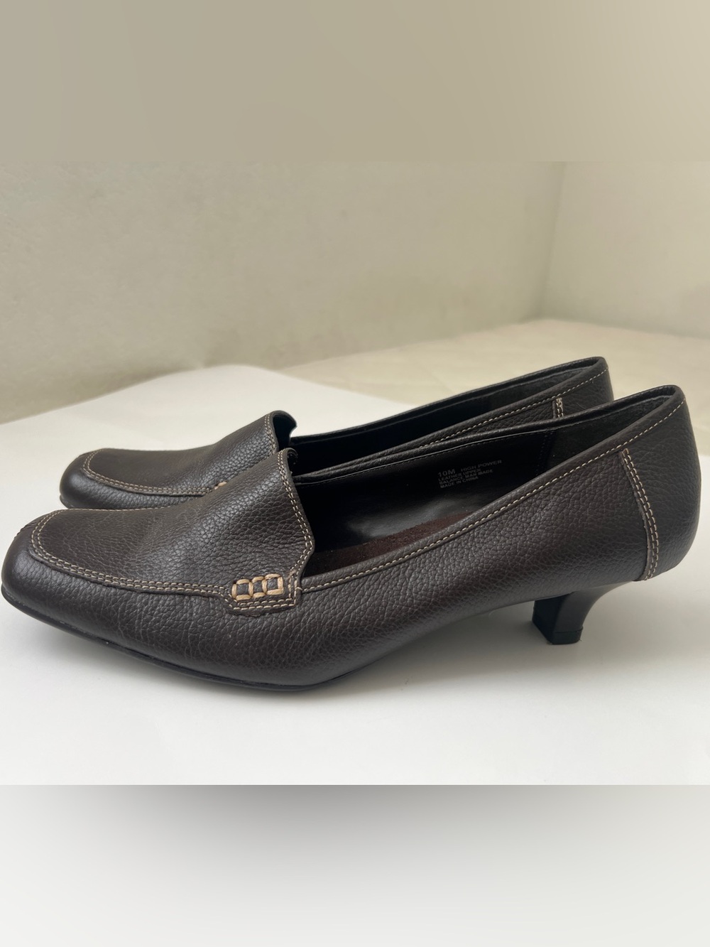 Women's Dark Brown Leather Kitten Heel Loafers